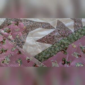 Handmade Quilt Top Unfinished - 75 x 93 Inches - Floral & Ducks Patchwork